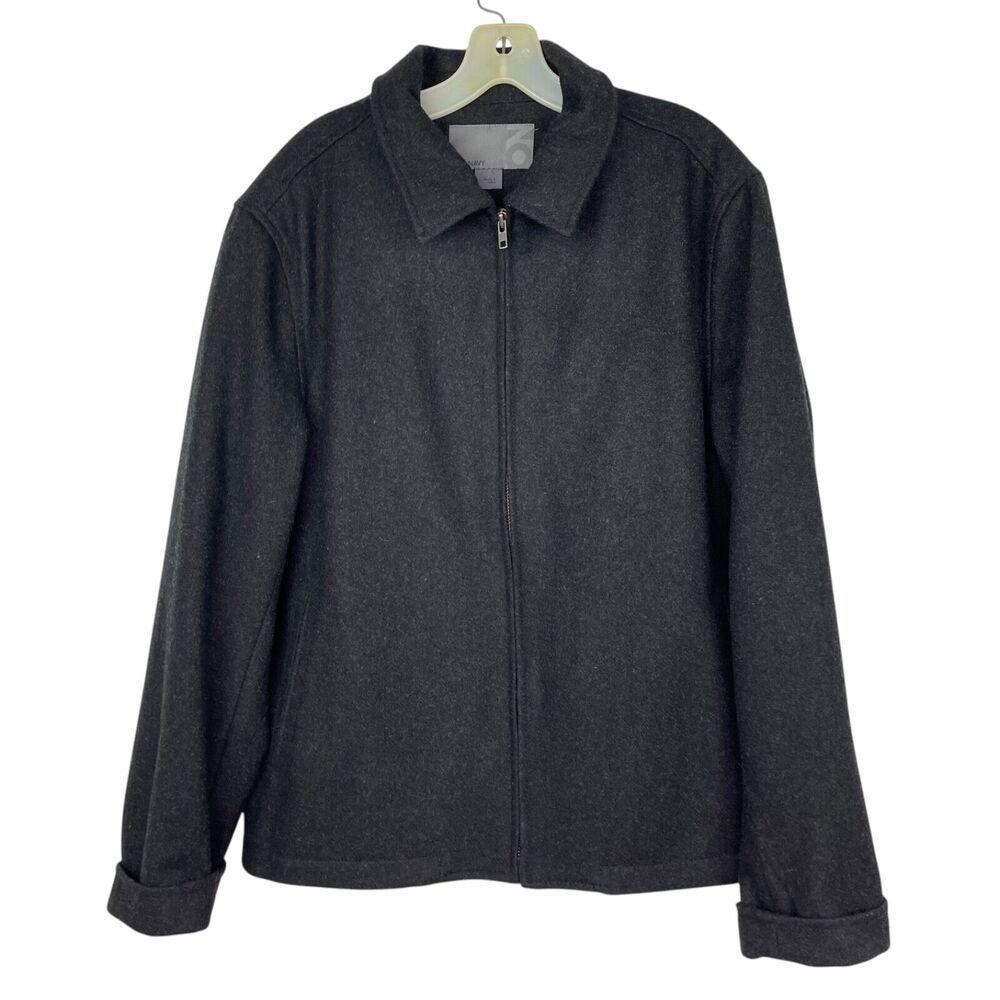 Old Navy Wool Blend Winter Coat Jacket Charcoal Gray Collared Full Zip Mens L